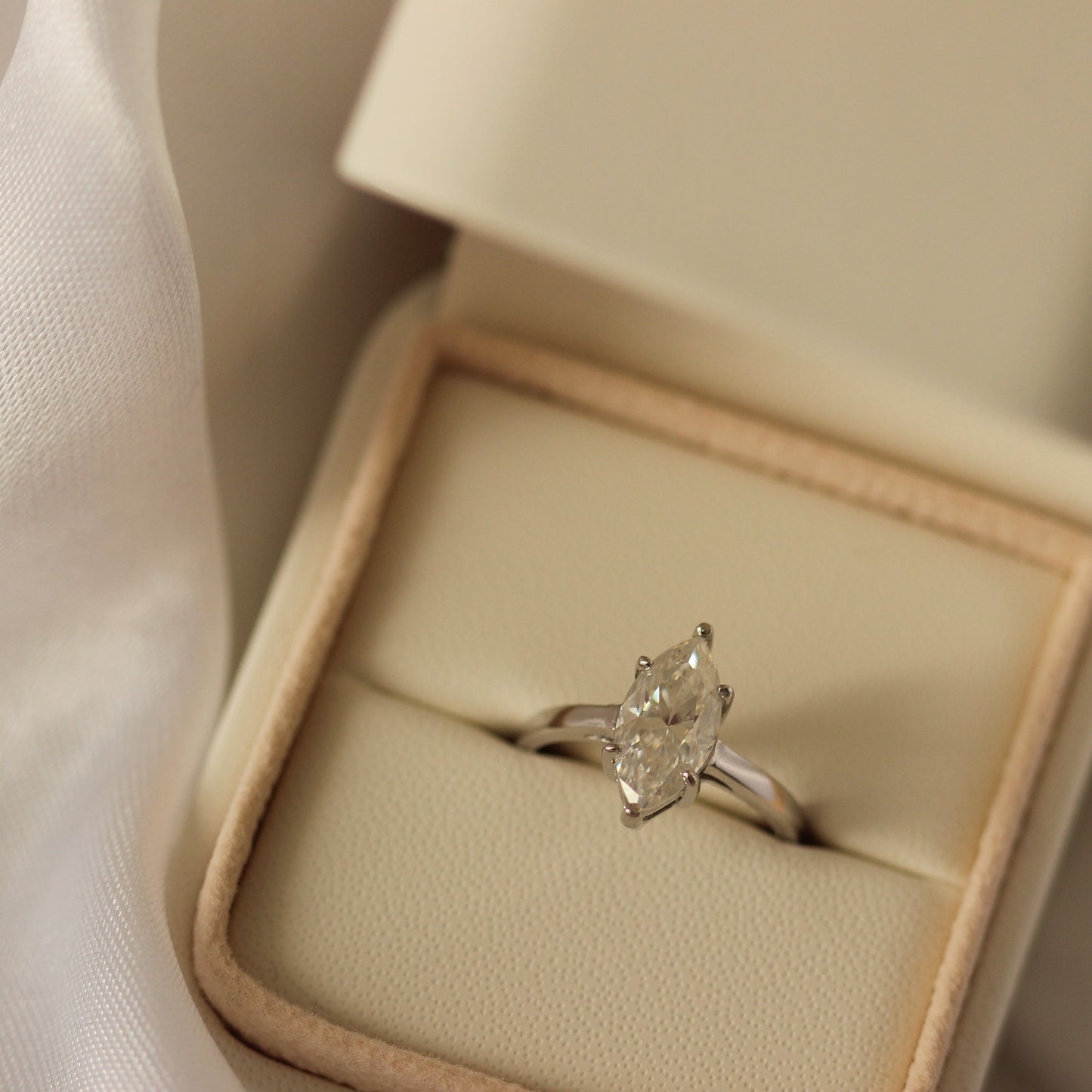 2 carat marquise solitaire moissanite silver ring in proposal ring box