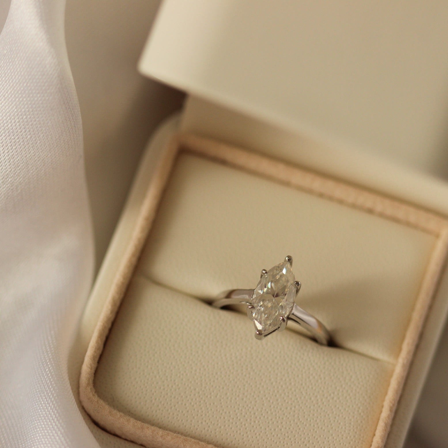 2 carat marquise solitaire moissanite silver ring in proposal ring box