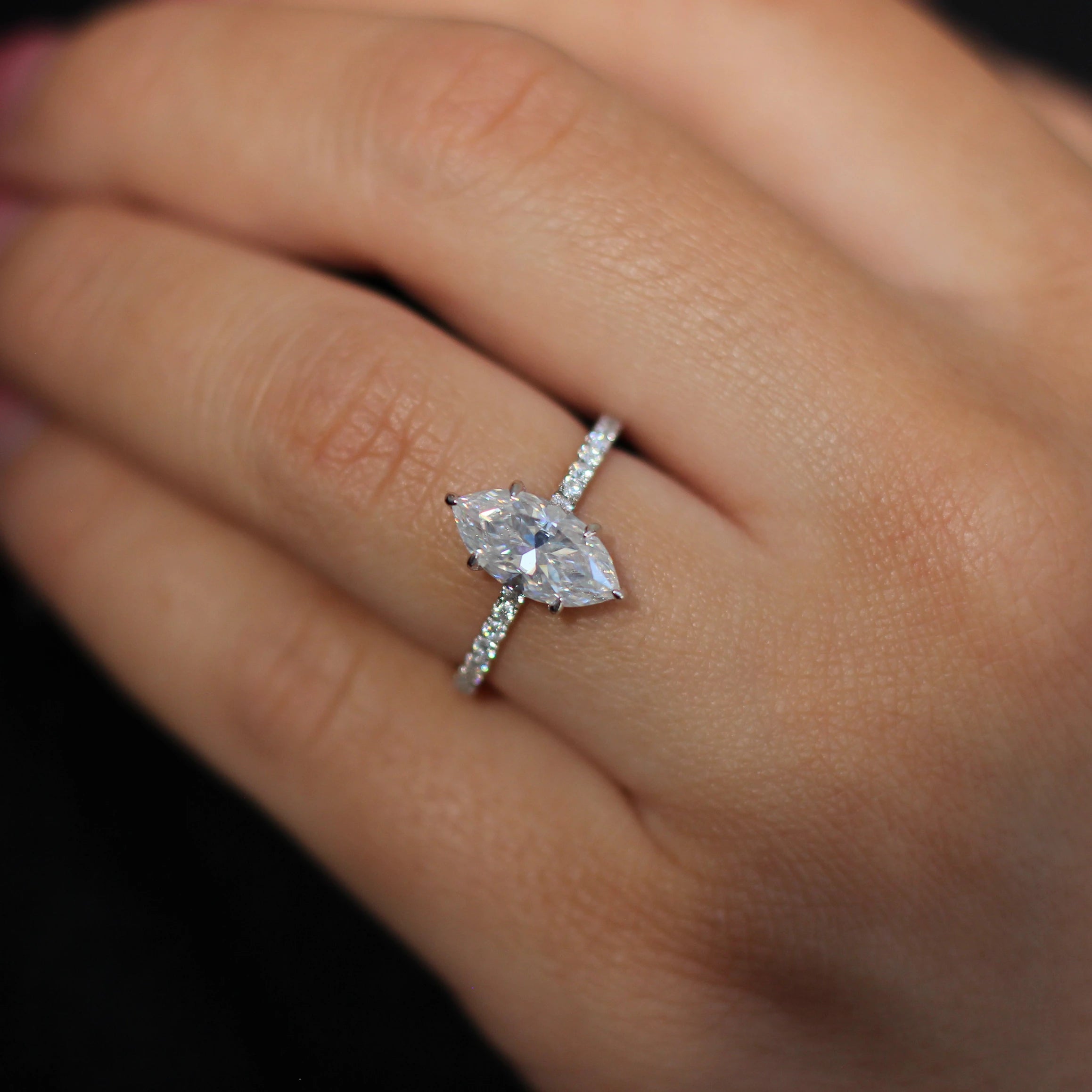 2 carat marquise pavé moissanite ring in 925 silver