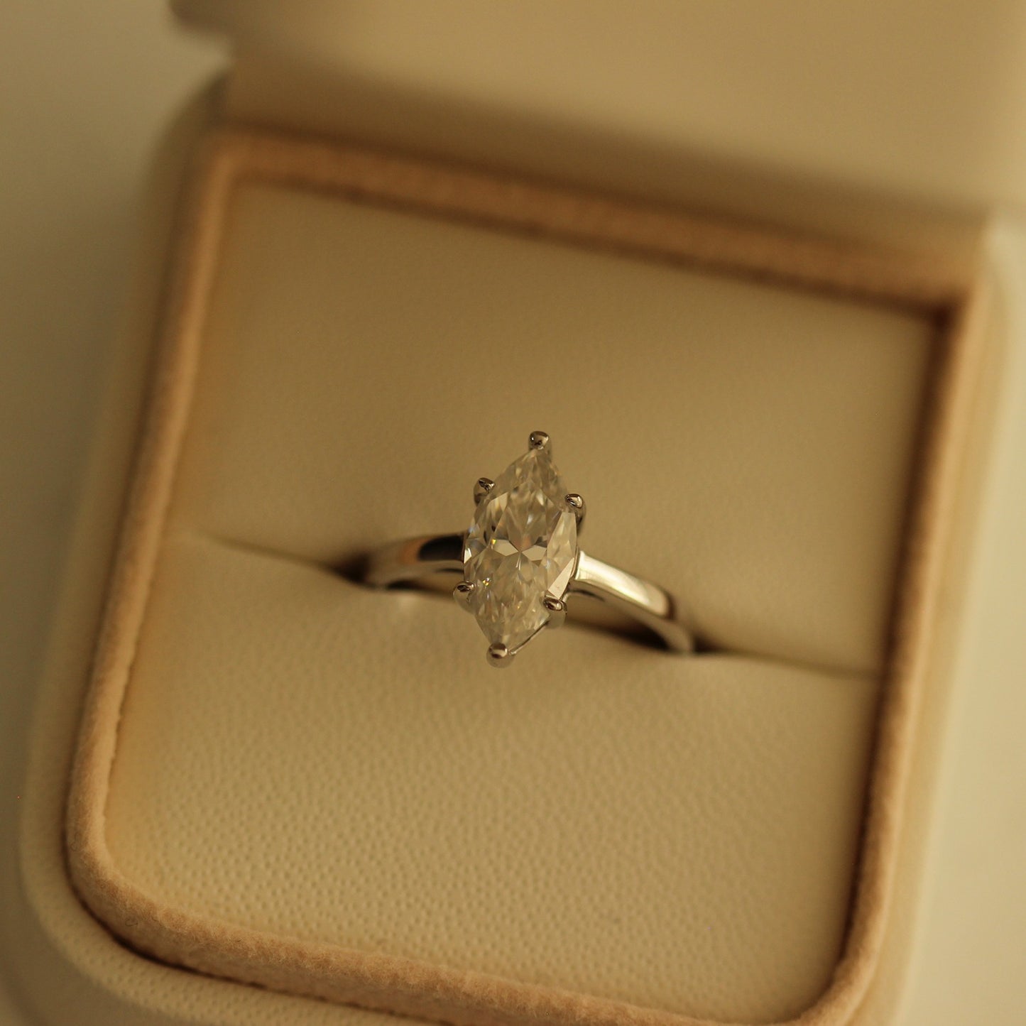 2 carat marquise solitaire moissanite silver ring in proposal ring box