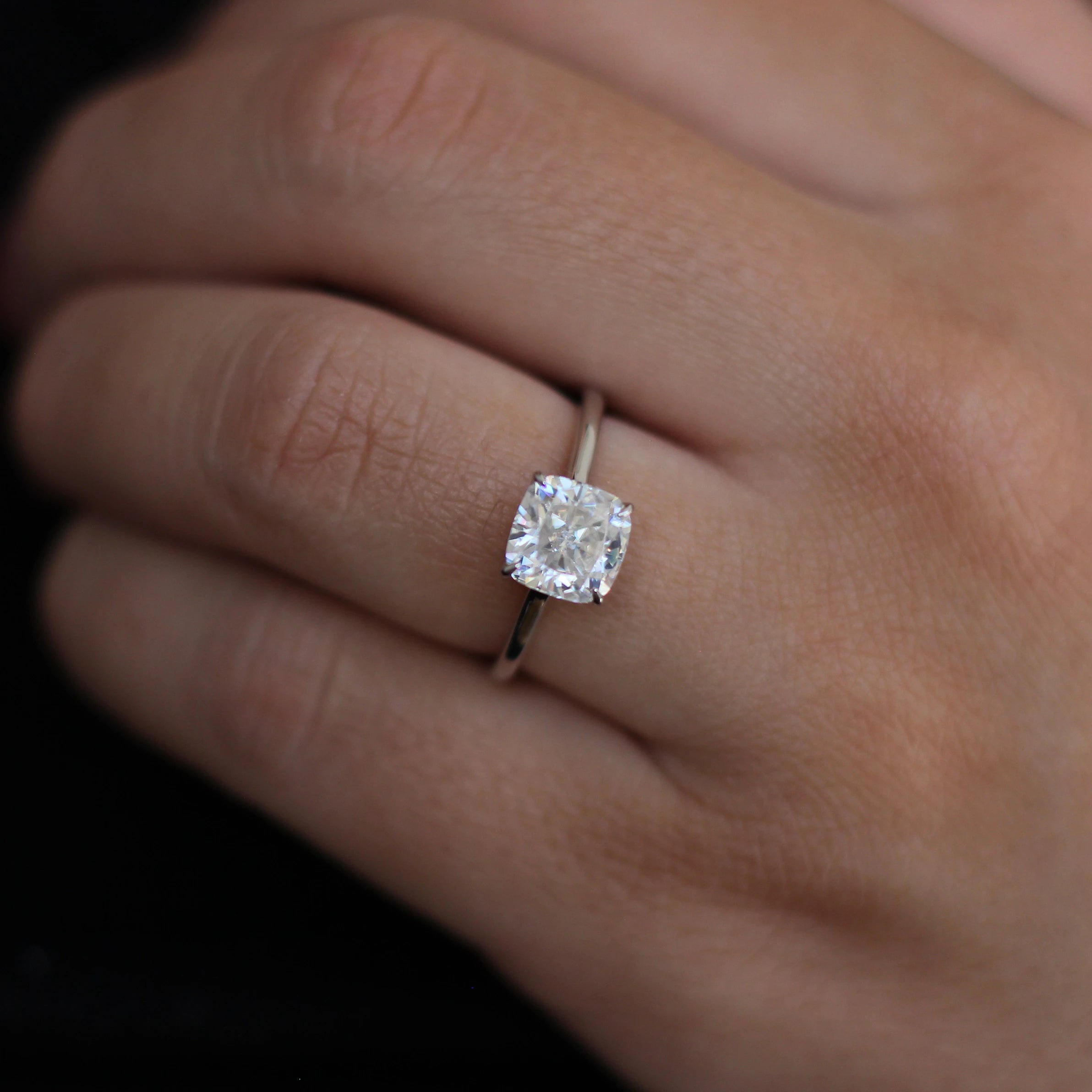2 carat cushion solitaire moissanite ring in silver