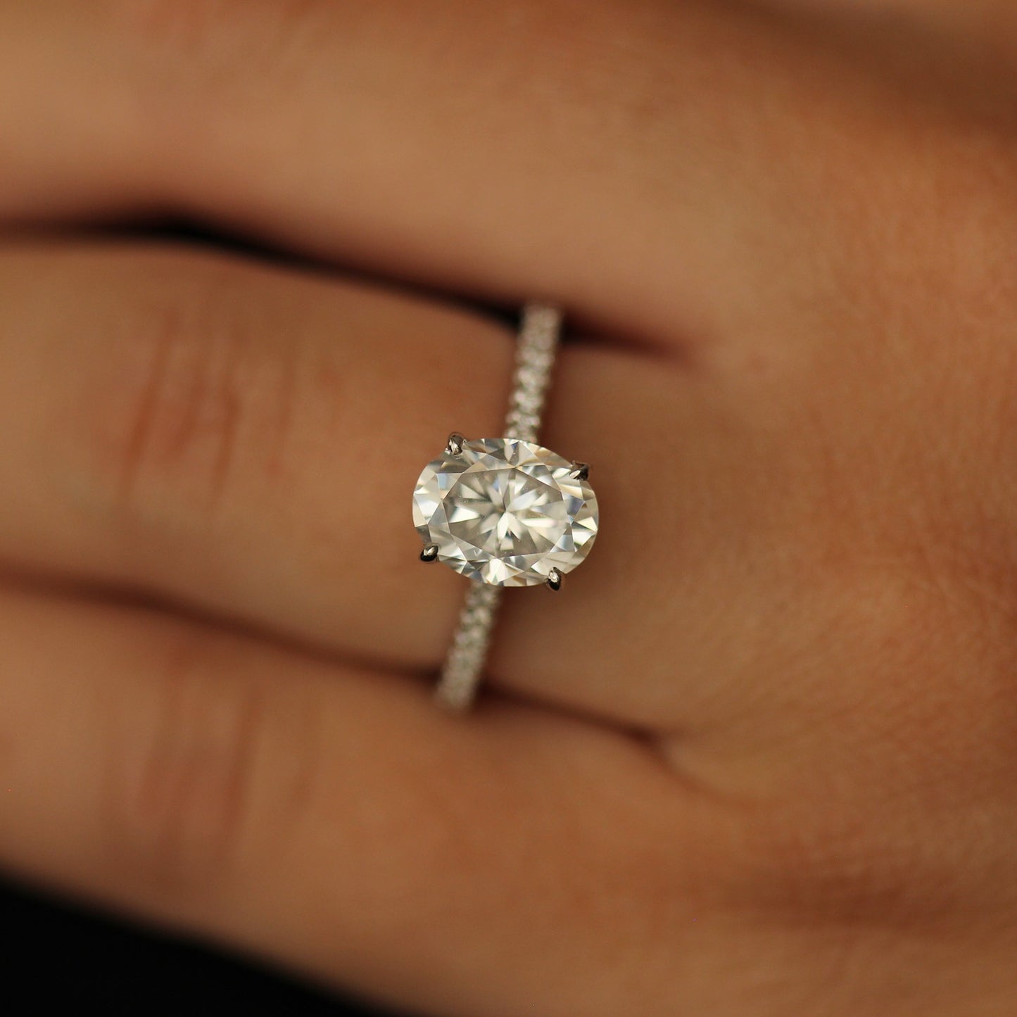 2 carat oval moissanite pave set  ring