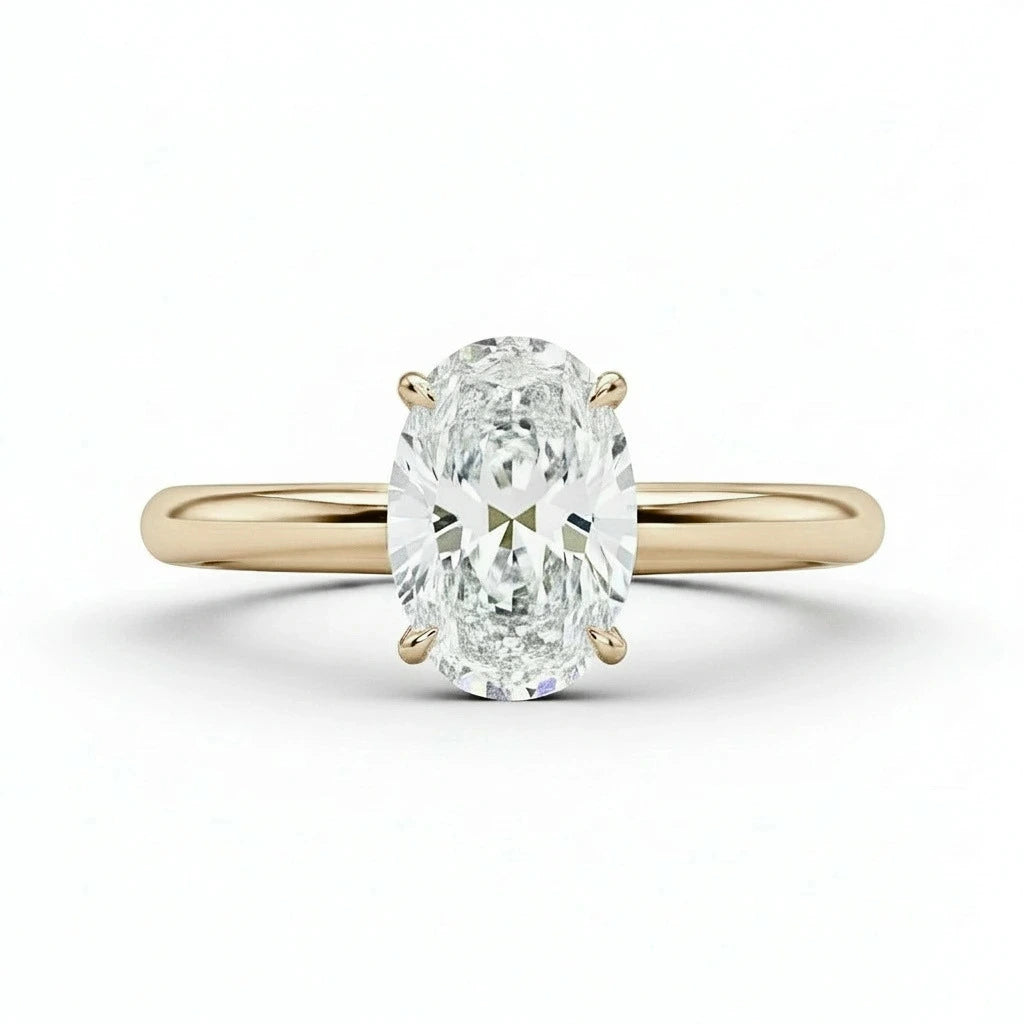 2 carat oval moissanite ring in light 14k gold filled