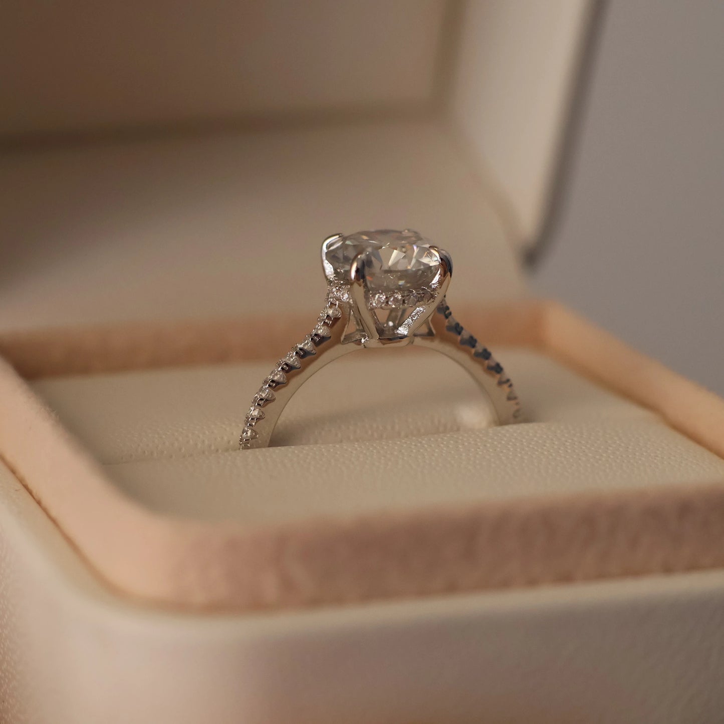 2 carat round hidden halo pave moissanite ring in silver