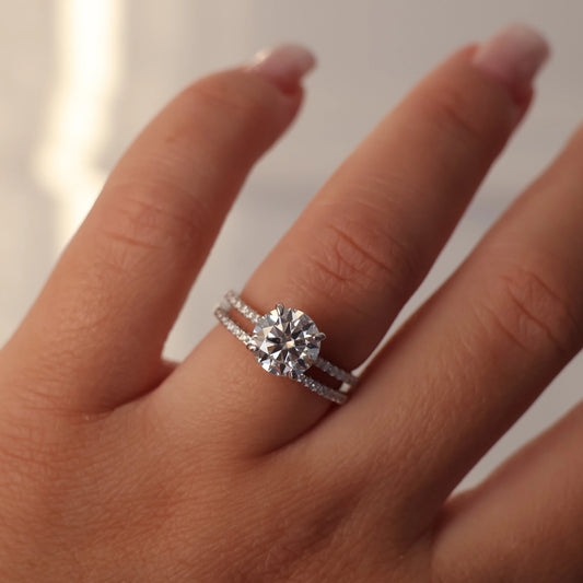 2 carat round pave set moissanite ring in silver