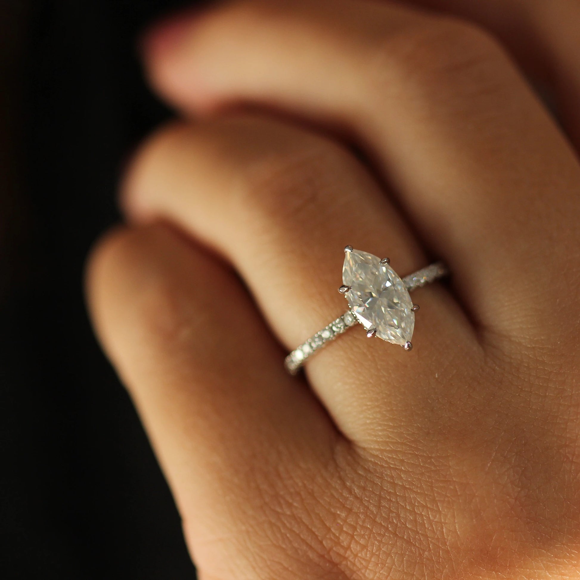 2 ct marquise moissanite ring with pave band