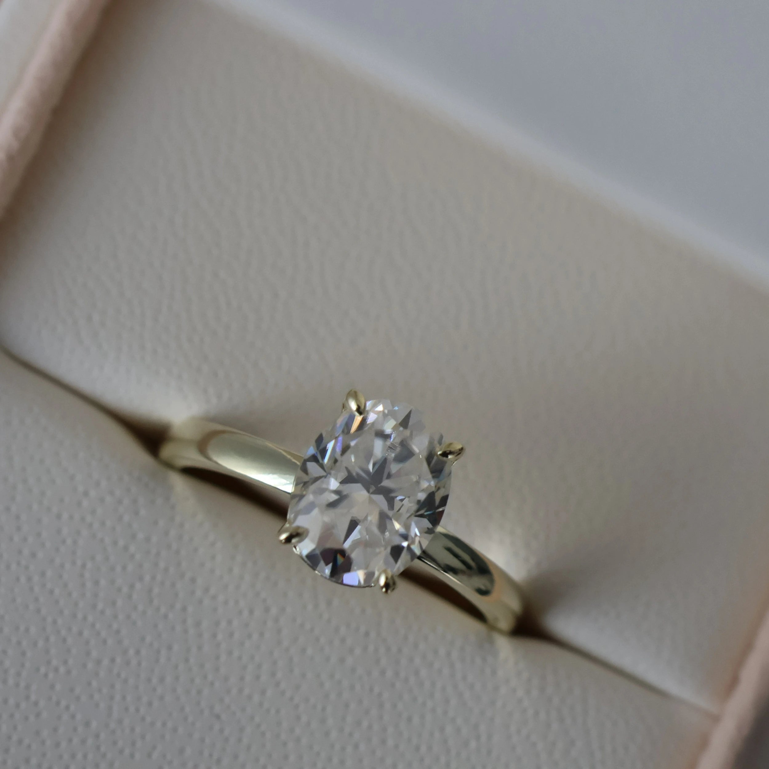 2 carat oval moissanite ring in soft 14k gold filled