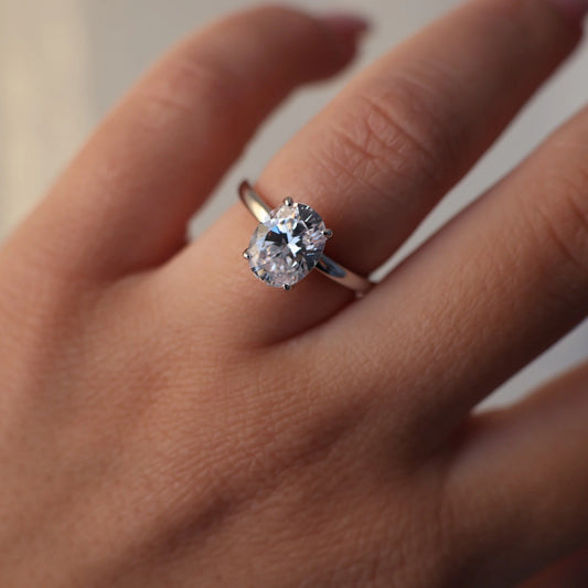 2 carat oval cut solitaire silver ring