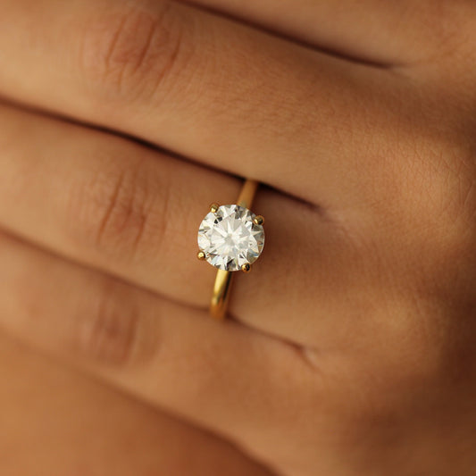 2 ct round gold engagement ring on hand