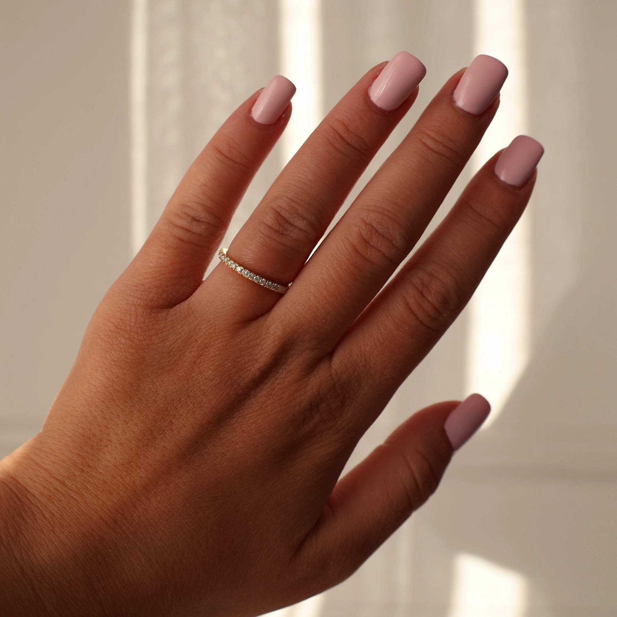 14K gold filled half eternity ring with 2.1mm moissanite stones