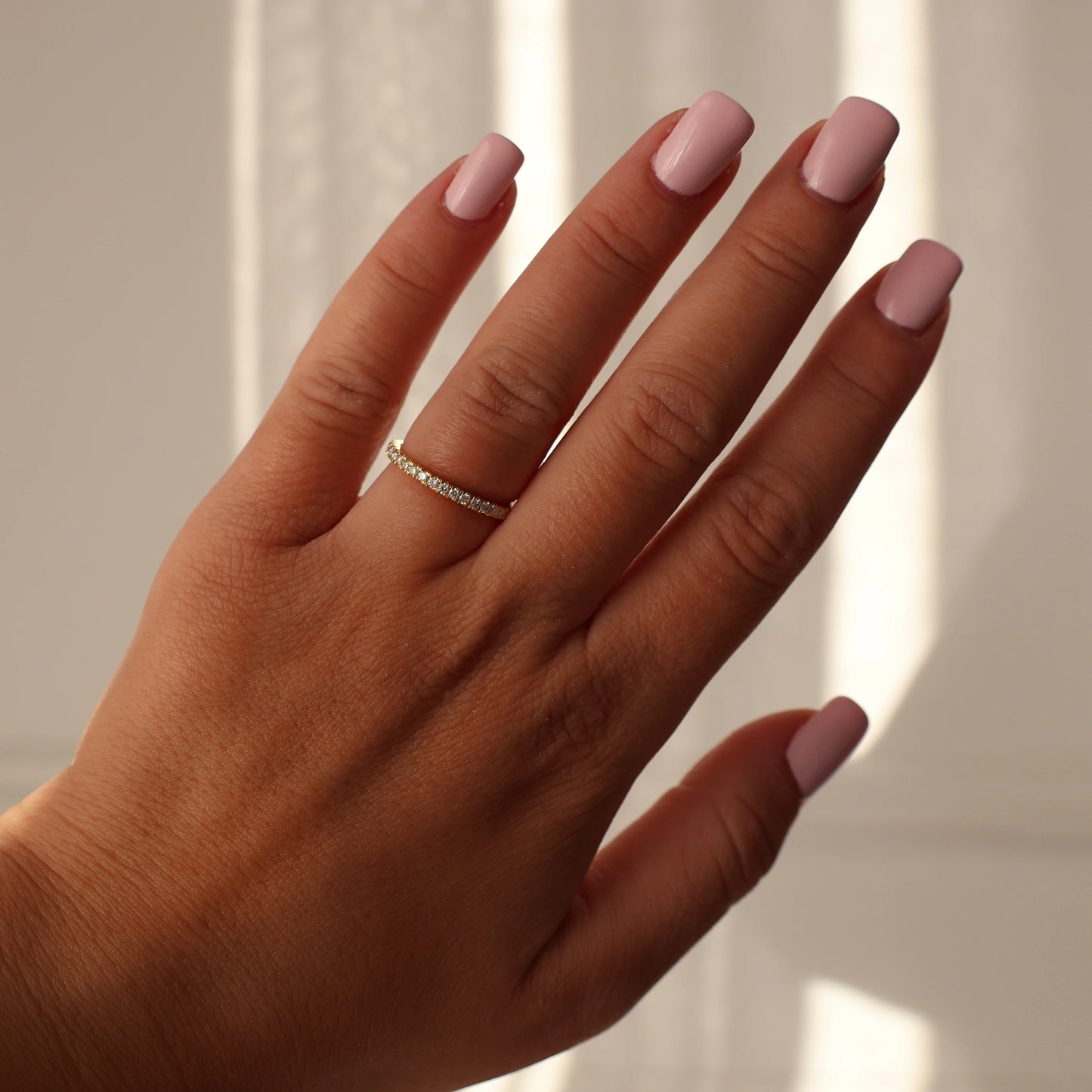 14K gold filled half eternity ring with 2.1mm moissanite stones