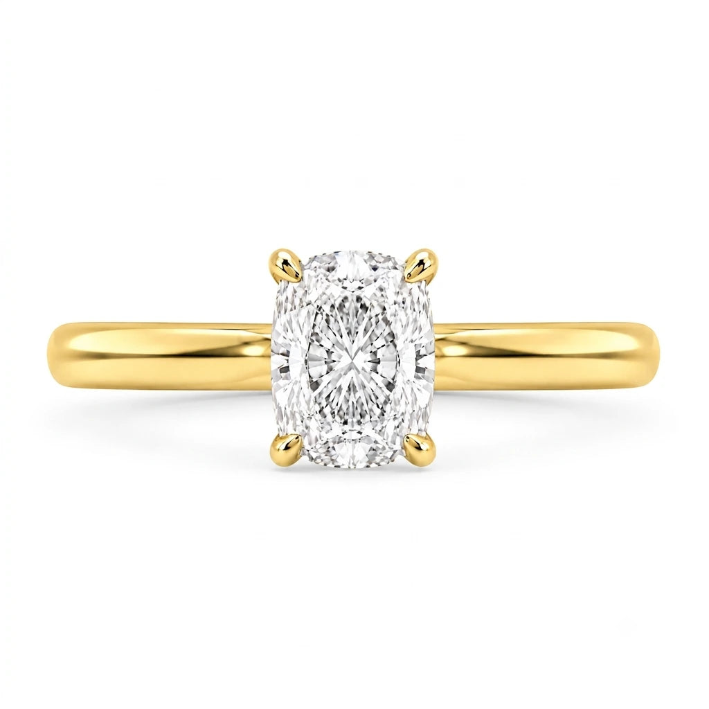 2.5 carat elongated cushion in 14k gold plating
