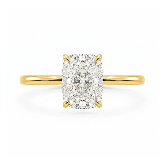 2.5 carat elongated cushion in 14k gold plating