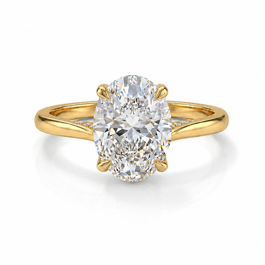 2.5 ct oval moissanite ring in 14k gold filled with hidden halo