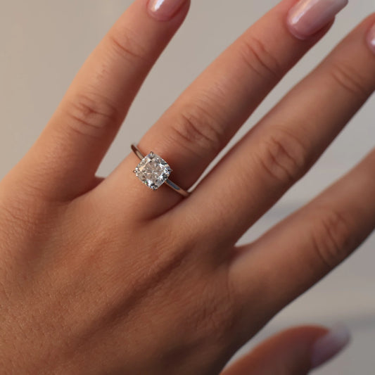 2 carat cushion cut moissanite solitaire ring in silver