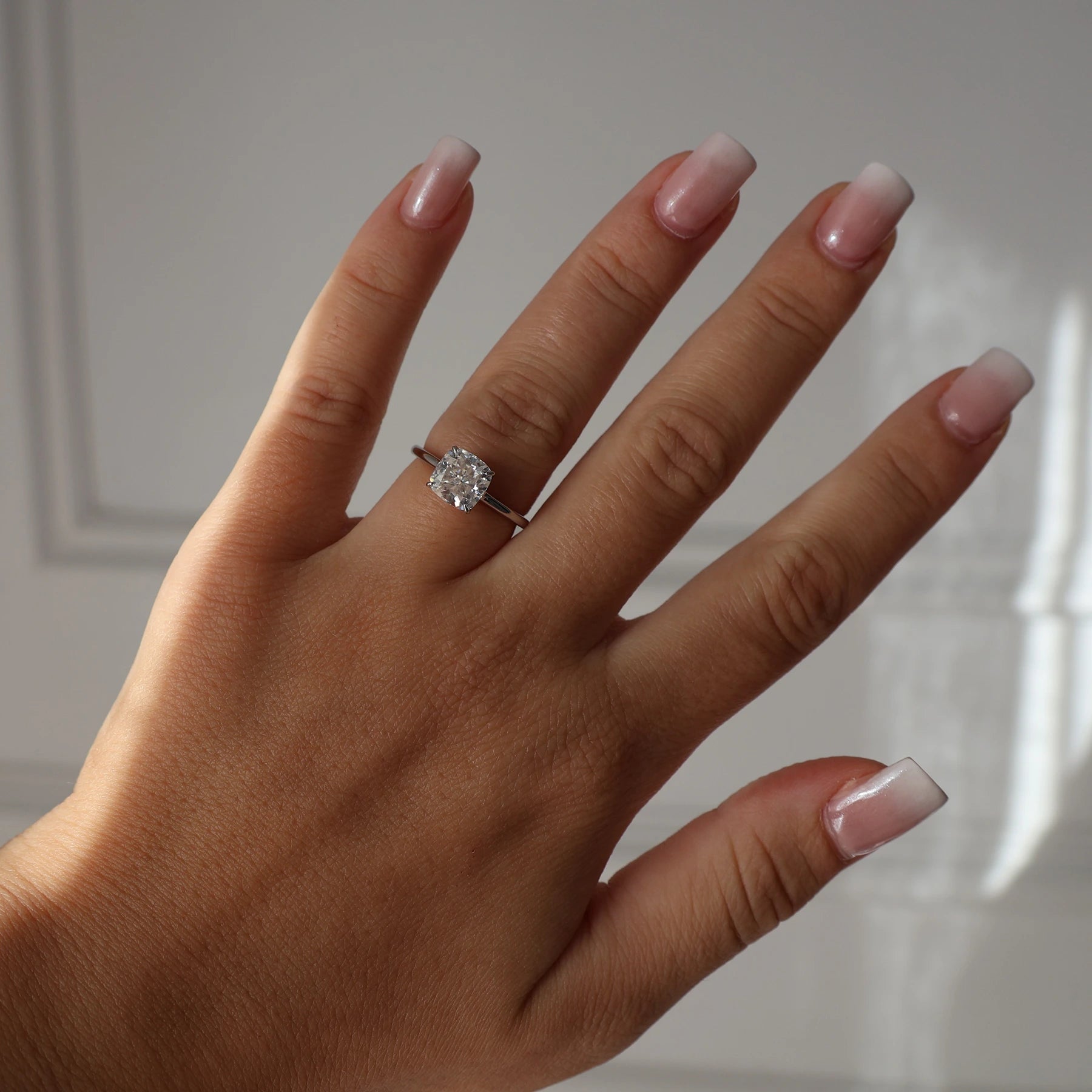 2 ct cushion solitaire moissanite ring in silver