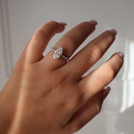 2 ct marquise moissanite pavé ring in silver