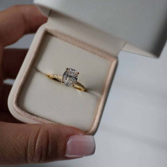 2ct oval cubic zirconia pavé ring in 18K gold plating