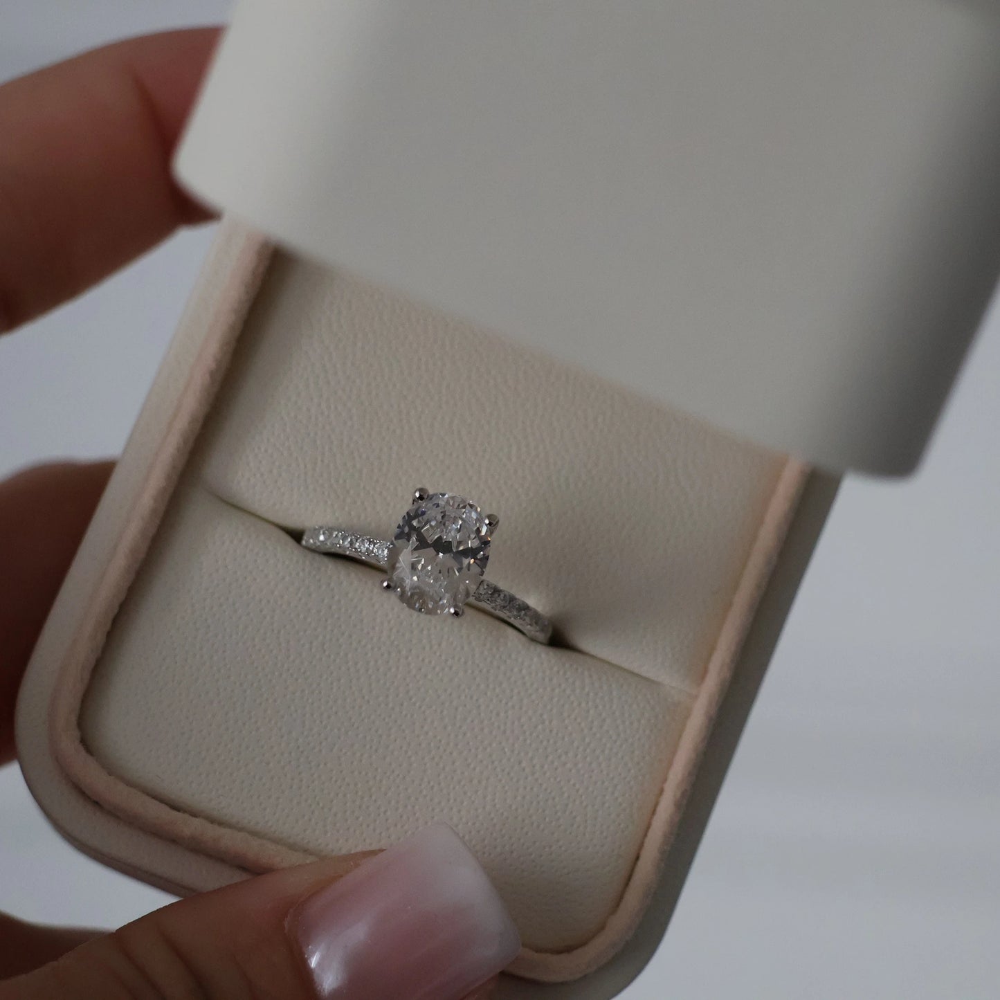 2ct oval cubic zirconia pavé ring in silver