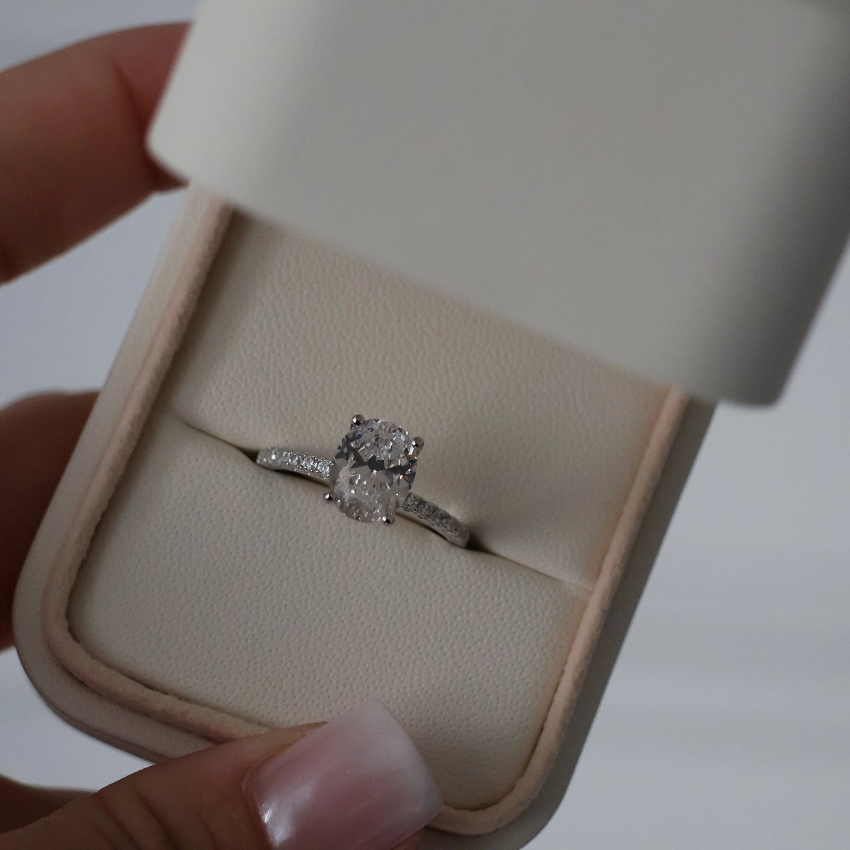 2ct oval cubic zirconia pavé ring in silver