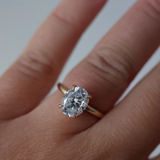 2 ct oval moissanite ring in 14k solid gold