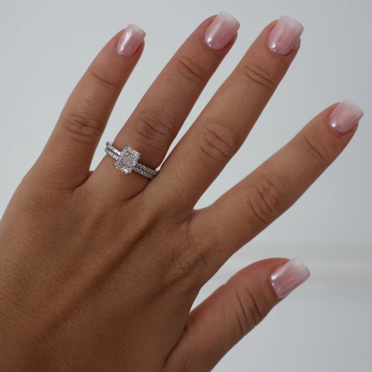 2 ct radiant cut cubic zirconia silver pavé engagement ring