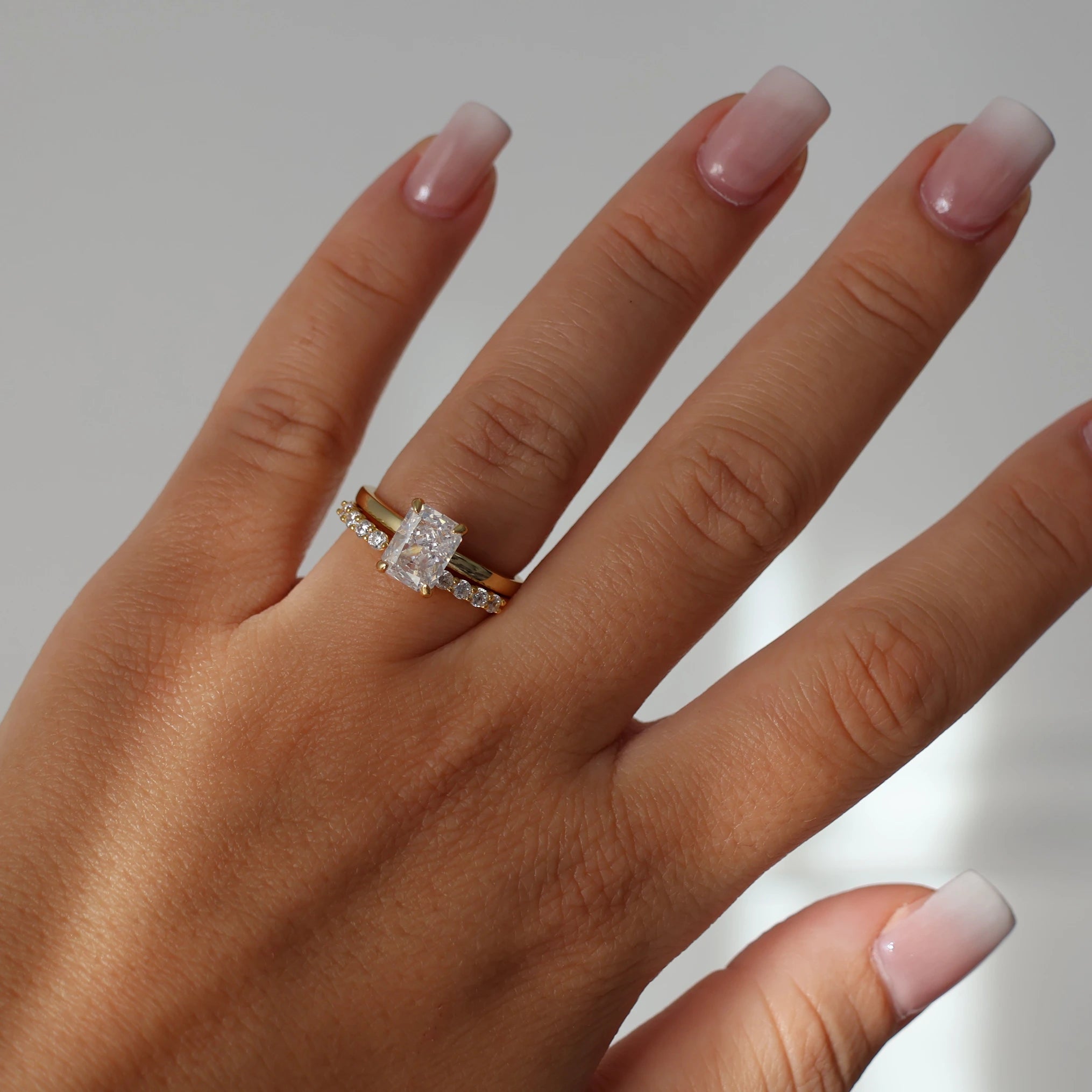 2 ct radiant cut solitaire CZ ring in gold