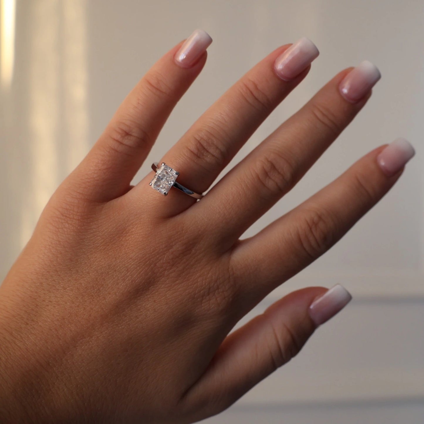 2 carat radiant cut cubic zirconia ring in silver