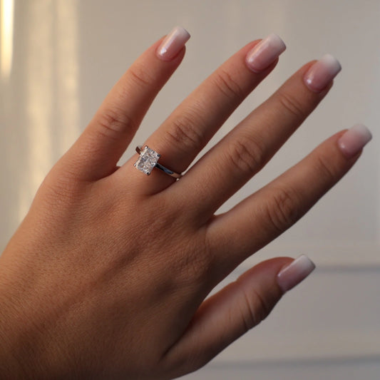 2 carat radiant cut cubic zirconia ring in silver