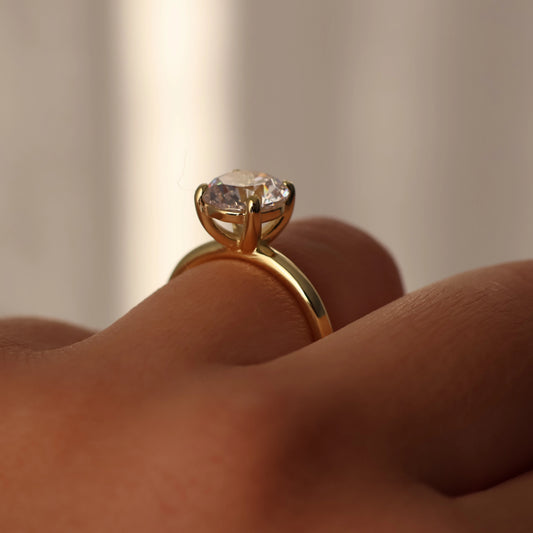 Side view of 2 ct round gold solitaire engagement ring 14k gold plating