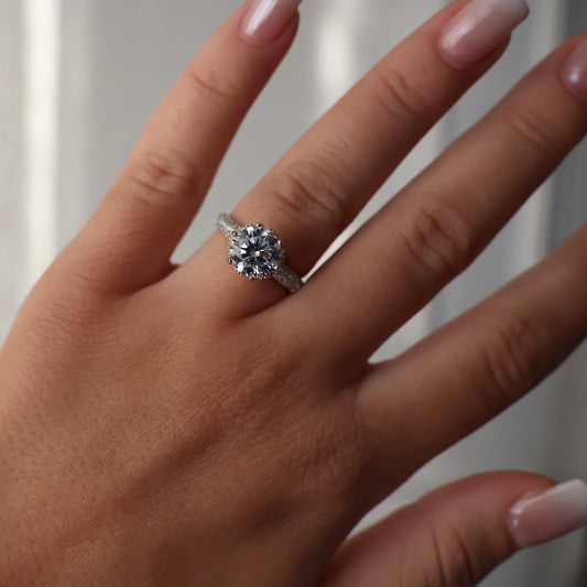 carat round cut cubic zirconia silver ring with micro pave band
