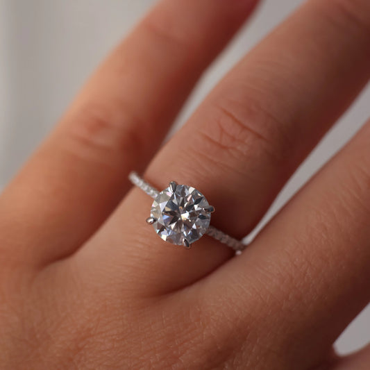 2 carat round pavé moissanite ring in silver