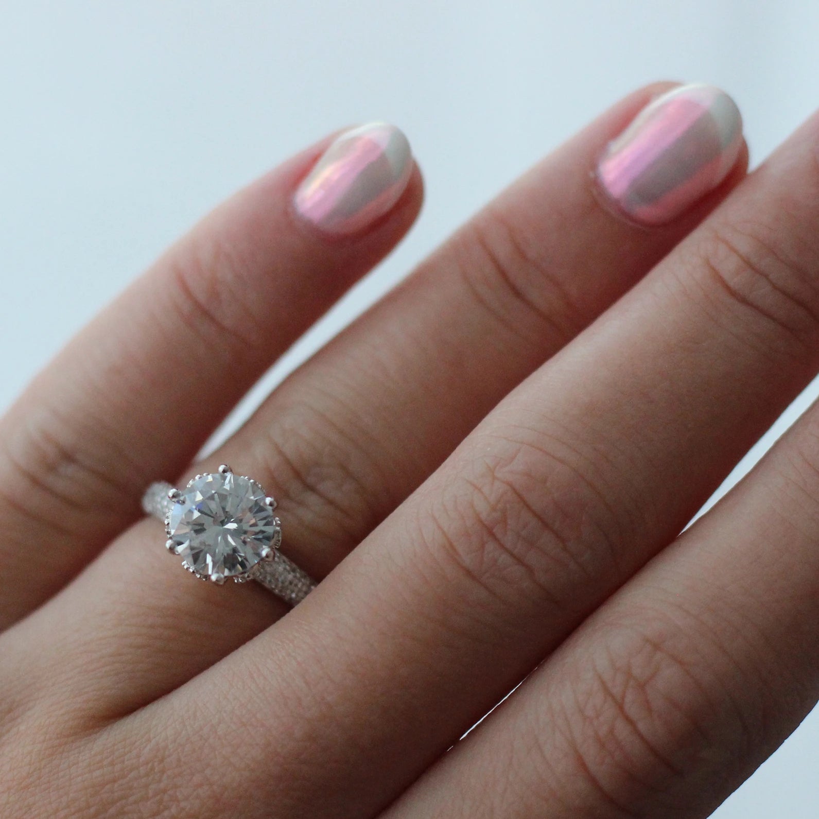 2 carat round pavé set proposal ring