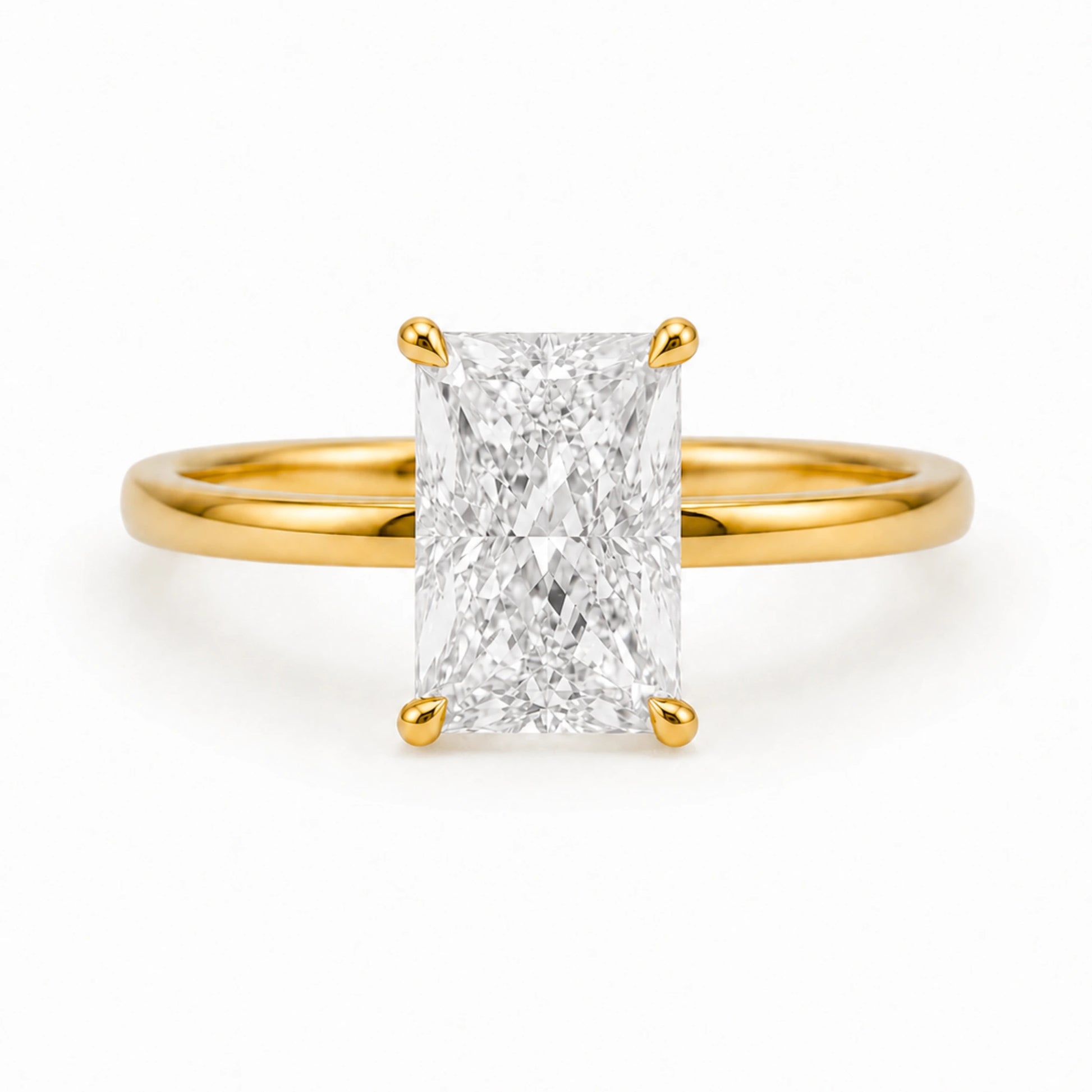 3 carat radiant cut ring in 18K gold vermeil