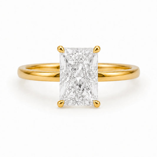 3 carat radiant cut ring in 18K gold vermeil