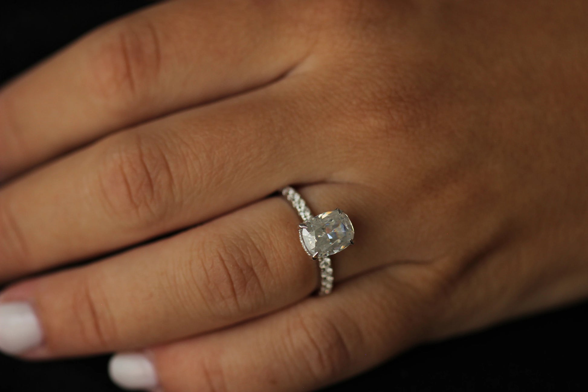 3 ct elongated cushion moissanite ring