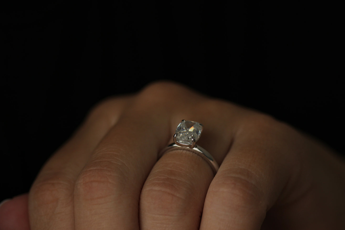 3 carat elongated cushion moissanite solitaire ring silver