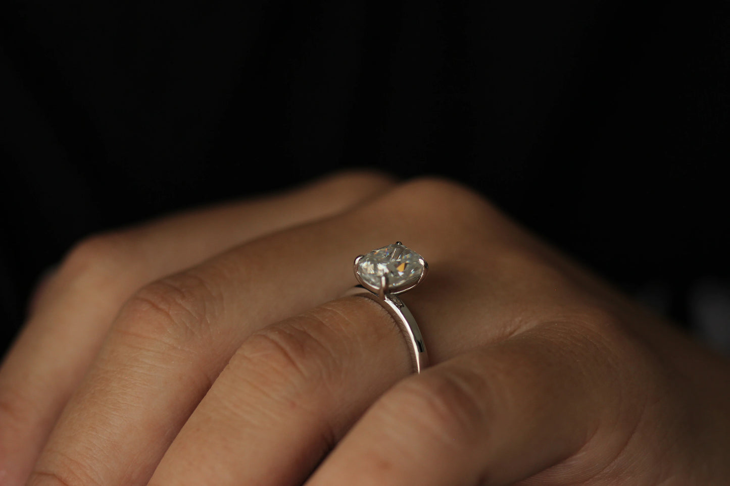 3 carat elongated cushion moissanite solitaire
