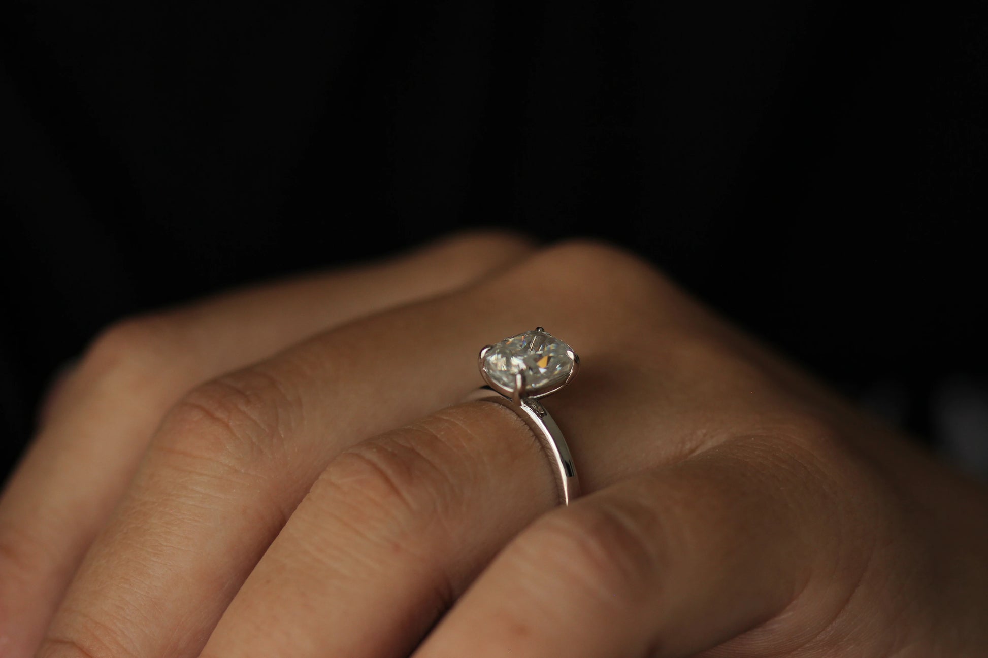 3 carat elongated cushion moissanite solitaire