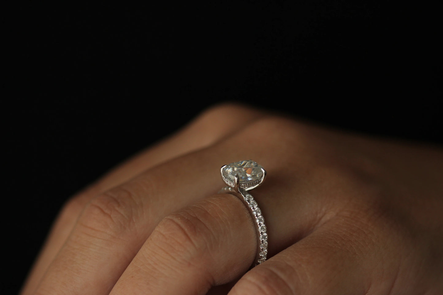 3 carat elongated cushion moissanite ring