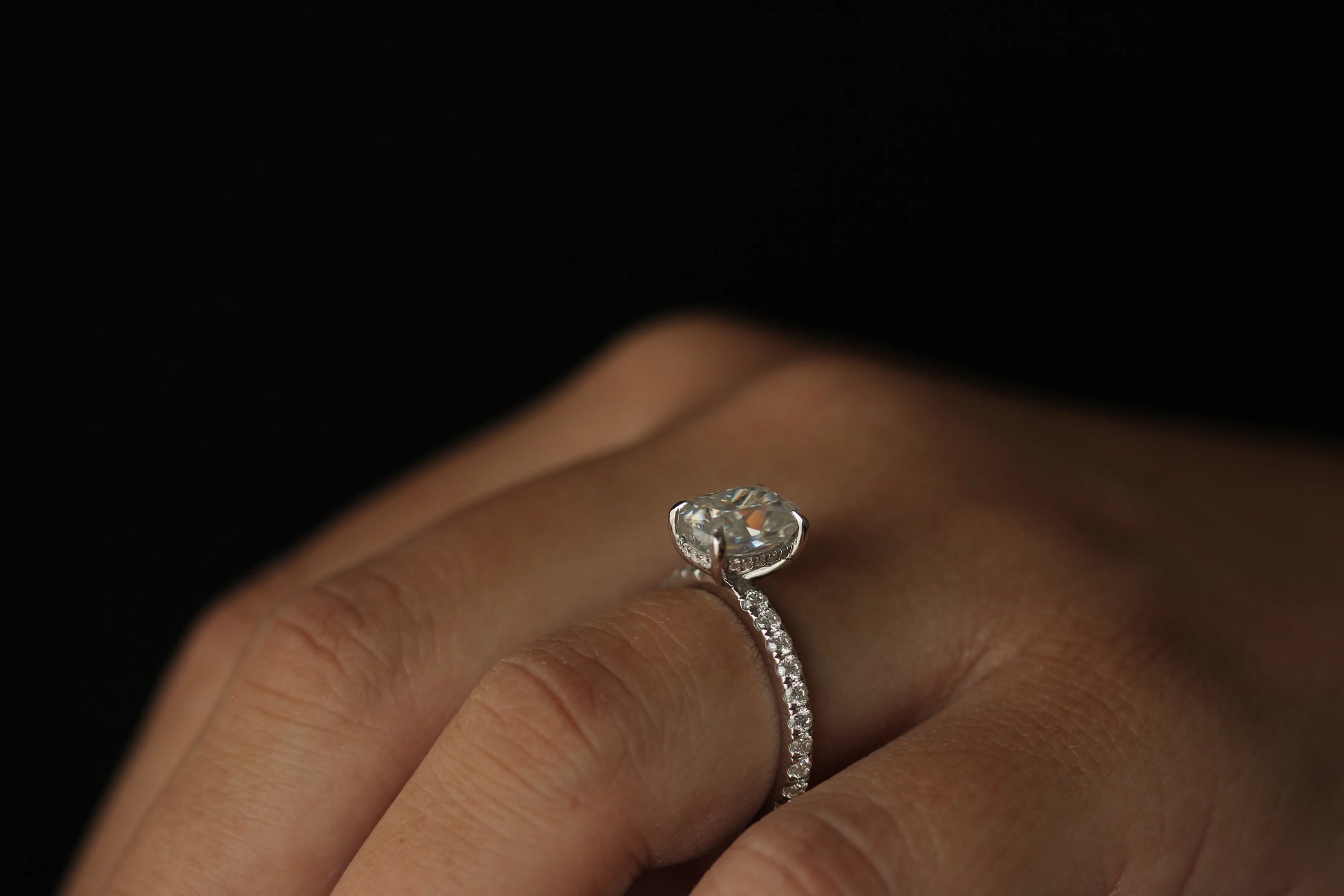 3 carat elongated cushion moissanite ring