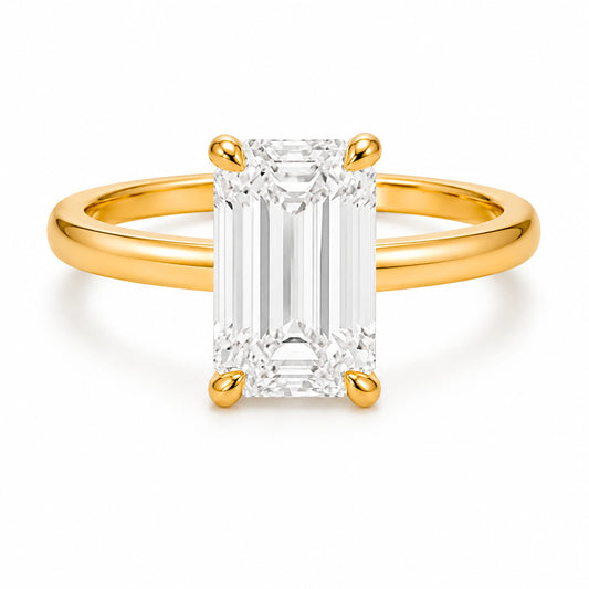 3 carat emerald cut engagement ring in 18K gold vermeil