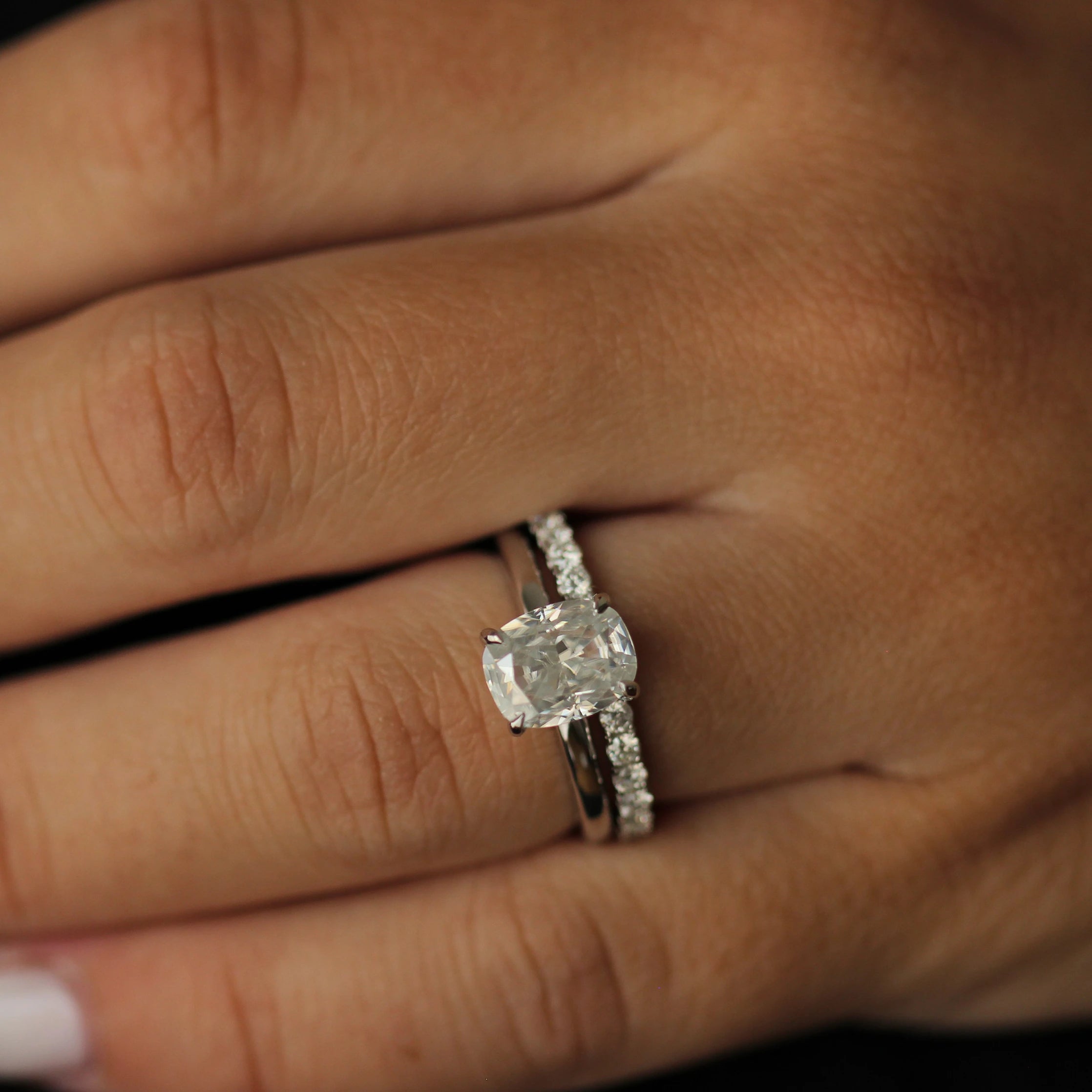 3 carat elongated cushion moissanite wedding ring