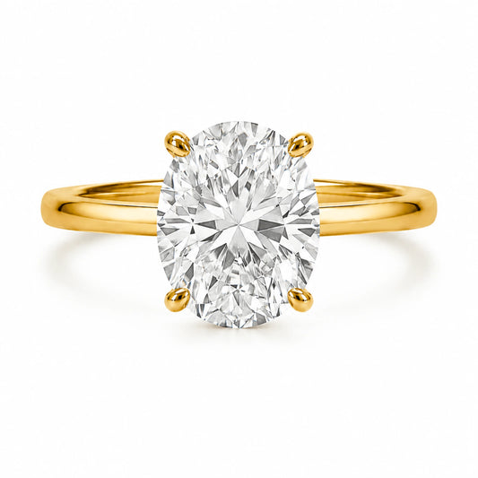 3 carat oval engagement ring with 18K gold plated band