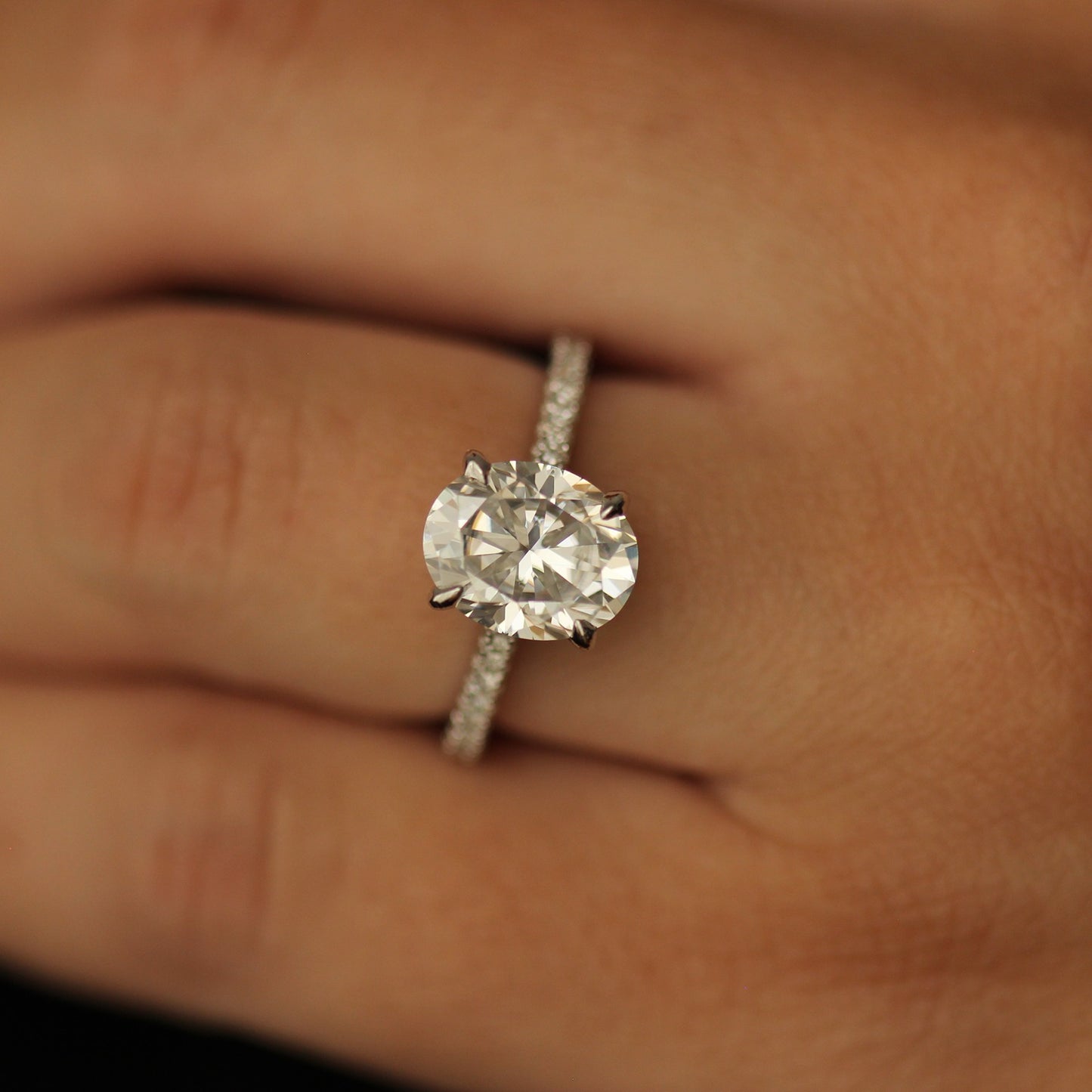 3 carat oval moissanite engagement ring in silver