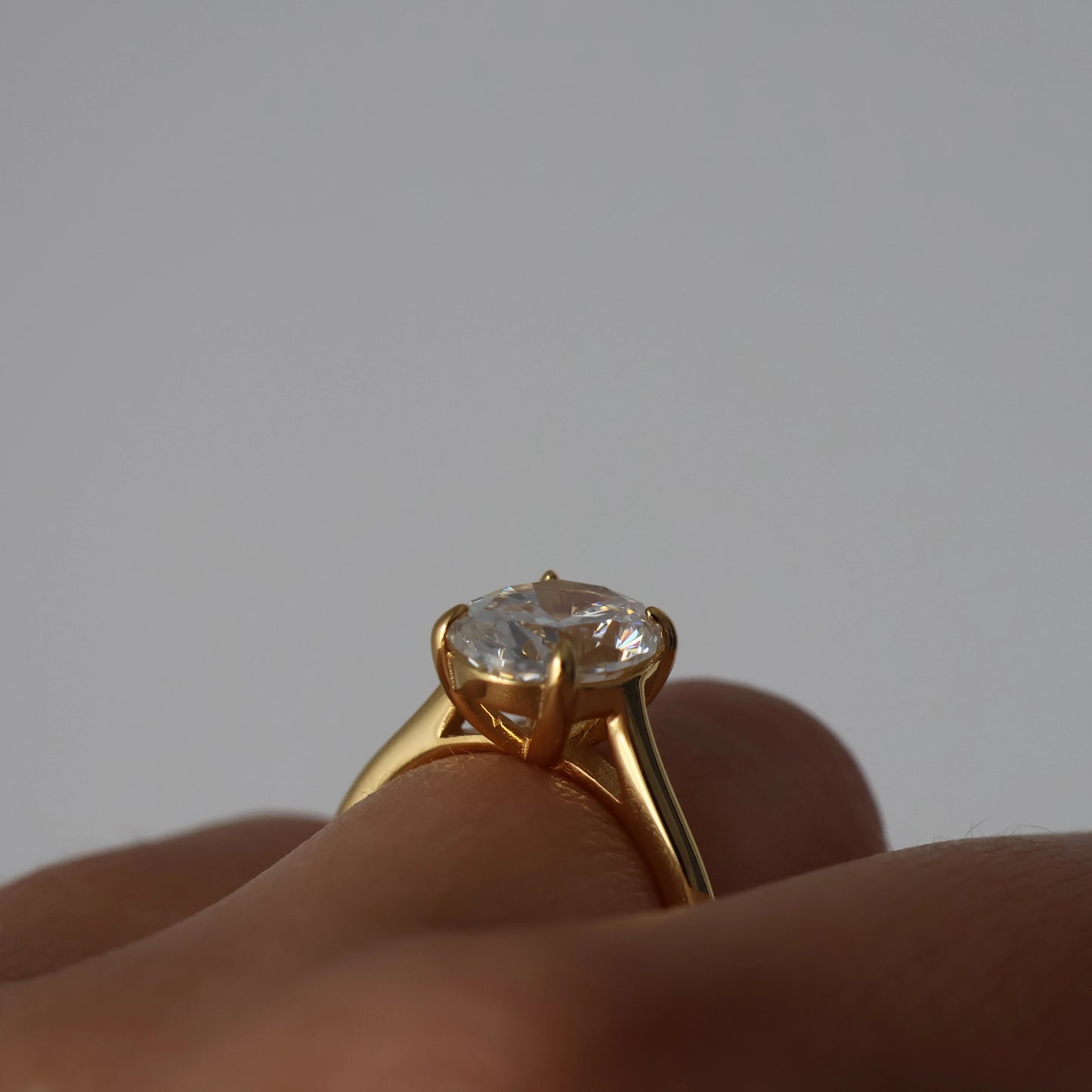 3 carat oval solitaire CZ ring with 18k gold finish
