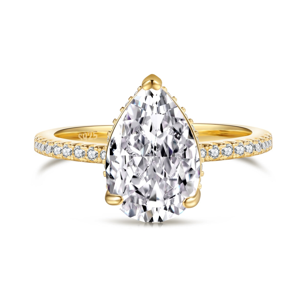 seville pear cut cubic zirconia gold ring with hidden halo