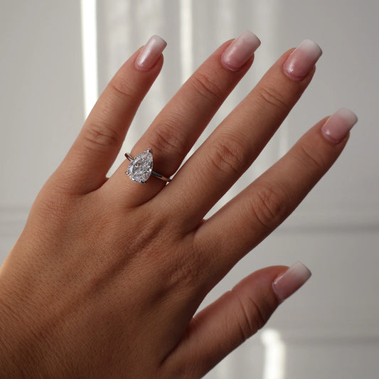 3 carat pear solitaire ring in 925 sterling silver