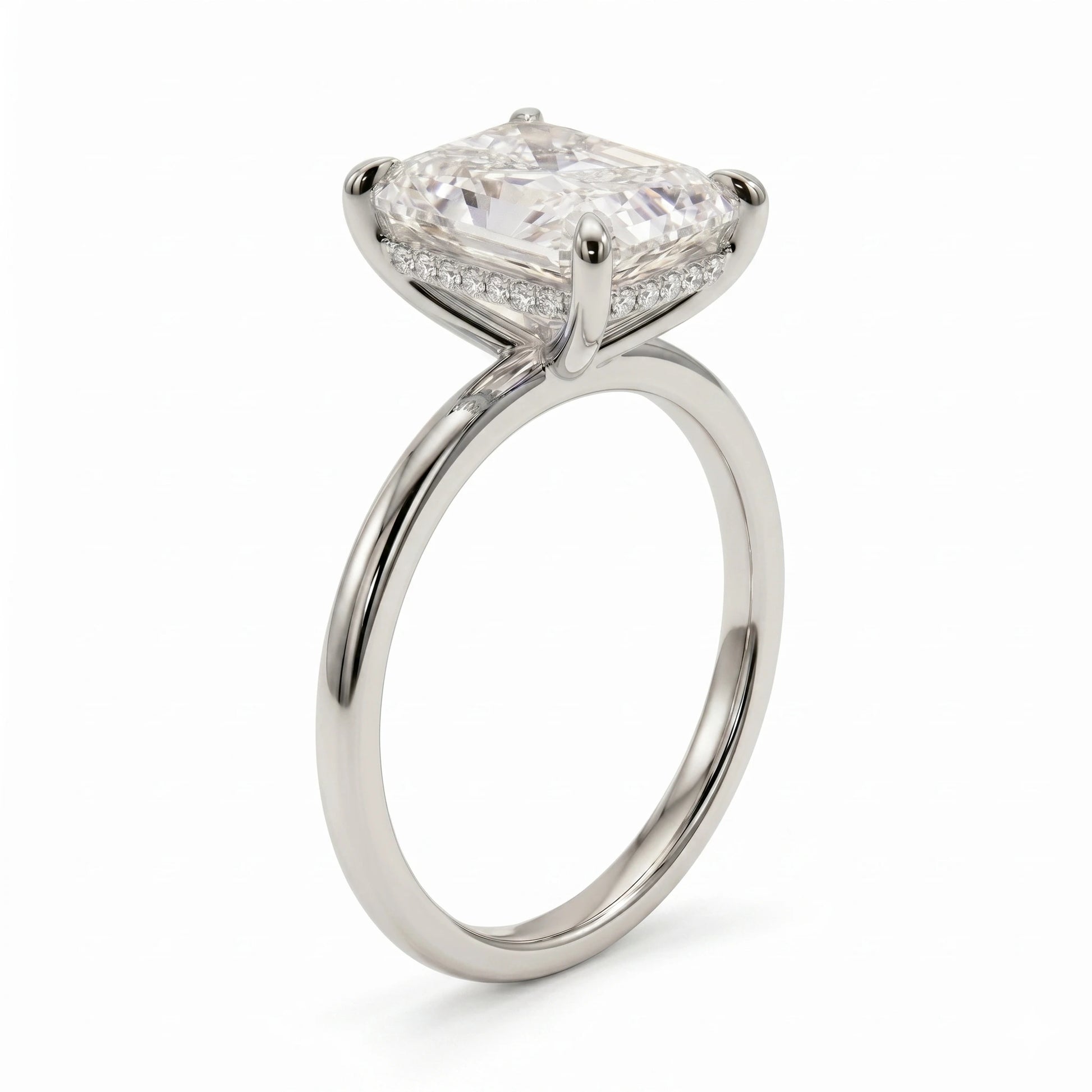 3 carat radiant cut hidden halo moissanite ring in 925 silver