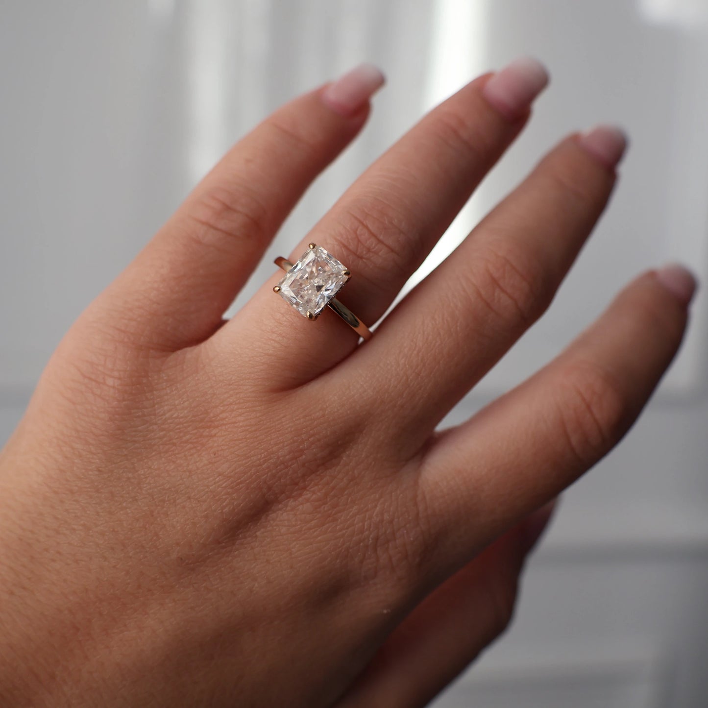 3 carat radiant cut moissanite ring in 14k gold filled